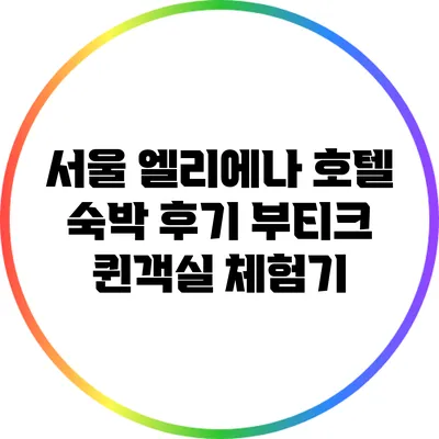 서울 엘리에나 호텔 숙박 후기: 부티크 퀸객실 체험기