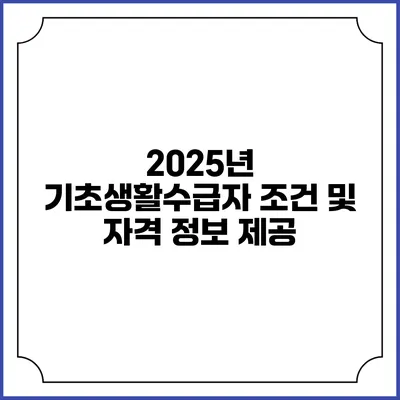 2025년 기초생활수급자 조건 및 자격 정보 제공