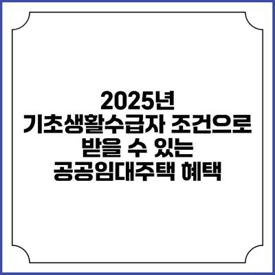 2025년 기초생활수급자 조건으로 받을 수 있는 공공임대주택 혜택
