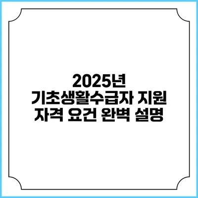 2025년 기초생활수급자 지원 자격 요건 완벽 설명
