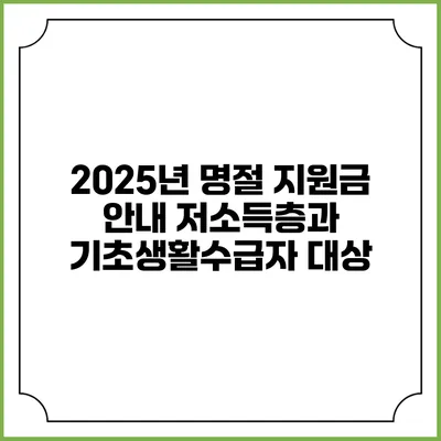 2025년 명절 지원금 안내 저소득층과 기초생활수급자 대상