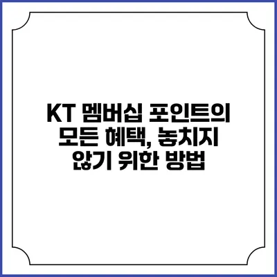 KT 멤버십 포인트의 모든 혜택, 놓치지 않기 위한 방법