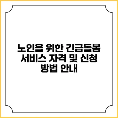 노인을 위한 긴급돌봄 서비스: 자격 및 신청 방법 안내