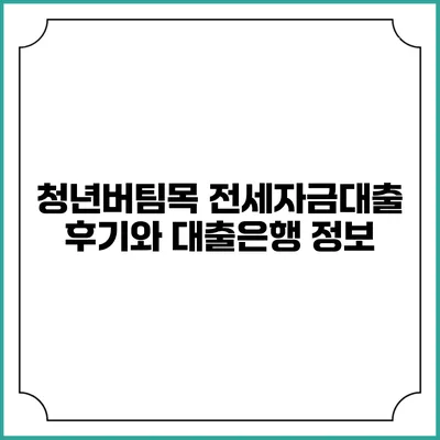 청년버팀목 전세자금대출 후기와 대출은행 정보
